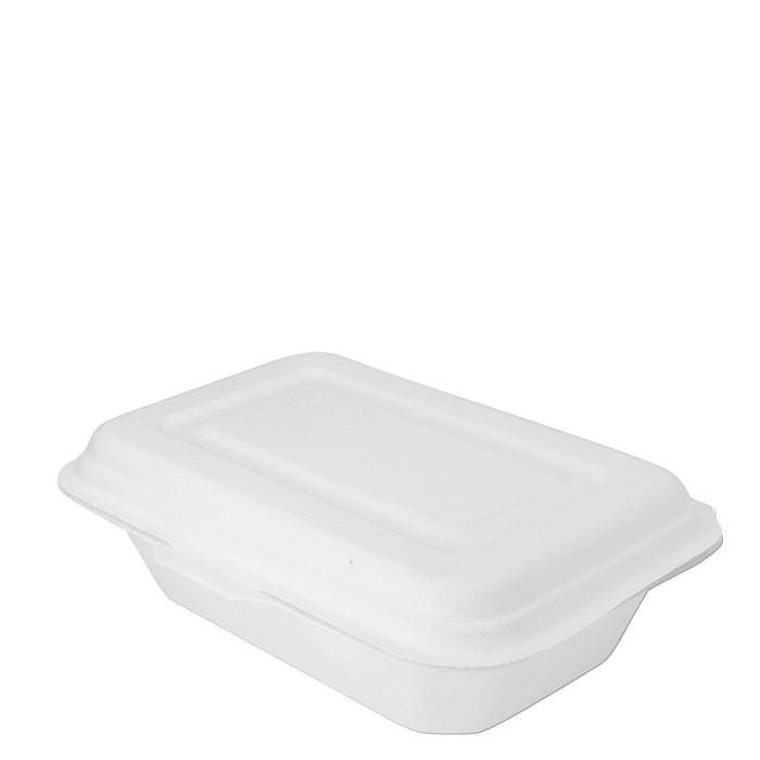 Lunch box bagasse de canne à sucre bio - 21 x 20 x 8 cm - 600ml (blanc)