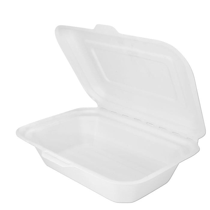 Lunch box bagasse de canne à sucre bio - 21 x 20 x 8 cm - 600ml (blanc)