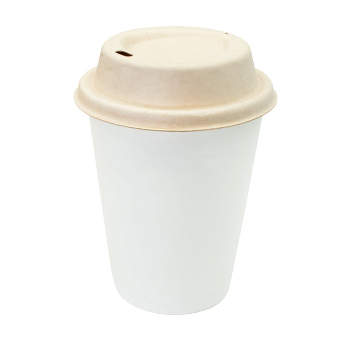 Tasse à café avec couvercle en bagasse - 90 mm - (300ml, marron)