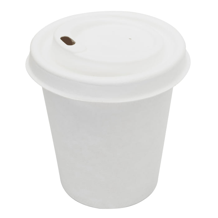 Tasse à café avec couvercle en bagasse 80mm (blanc, 200ml)
