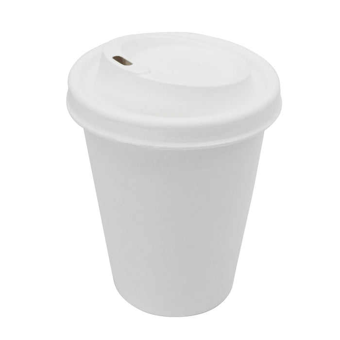 Tasse à café avec couvercle en bagasse 90mm - (blanc, 300ml)
