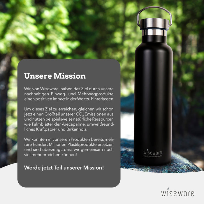 Gourde en acier inoxydable - flasque à vide noire 750 ml - sans BPA - bouteille d'eau en métal étanche pour l'extérieur, la randonnée, l'école, le sport
