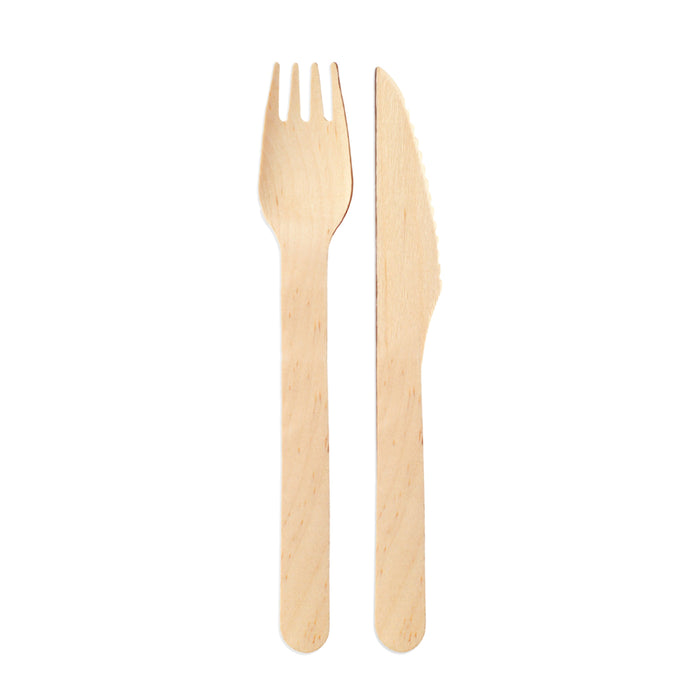 Fourchette et couteau en bois de bouleau - 16 cm