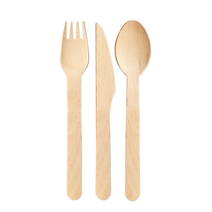 Ménagère en bois - 100 couteaux (16,5cm) + 100 fourchettes (16cm) + 100 cuillères (16cm)