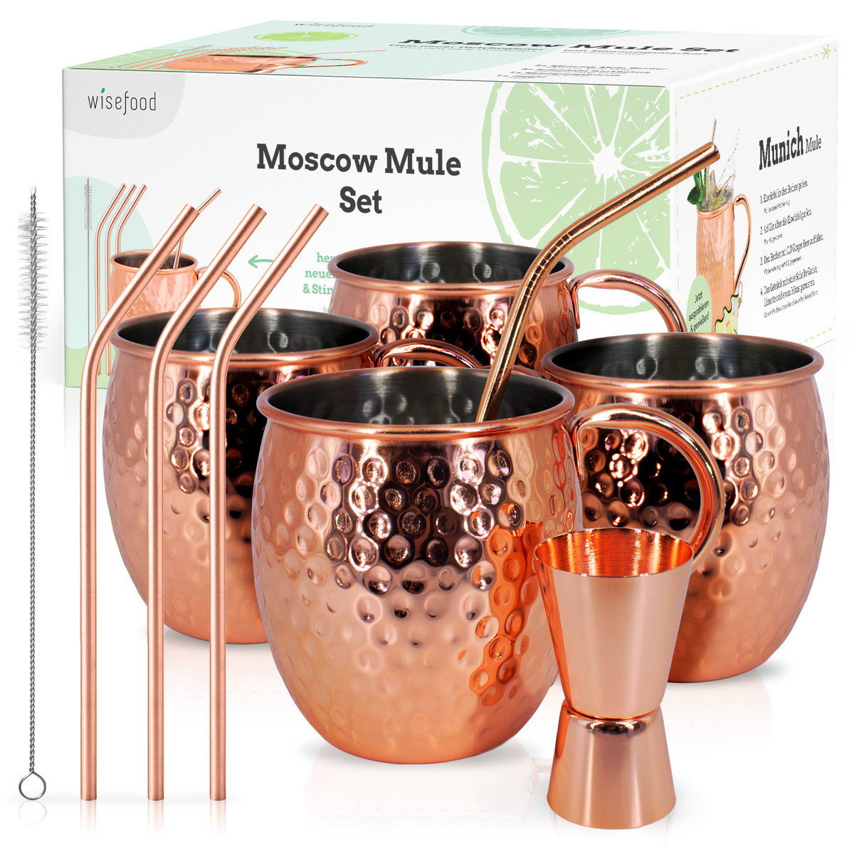 Set 4 Tasses Moscow Mule LIVEHITOP - Cuivre Avec Accessoires Bar