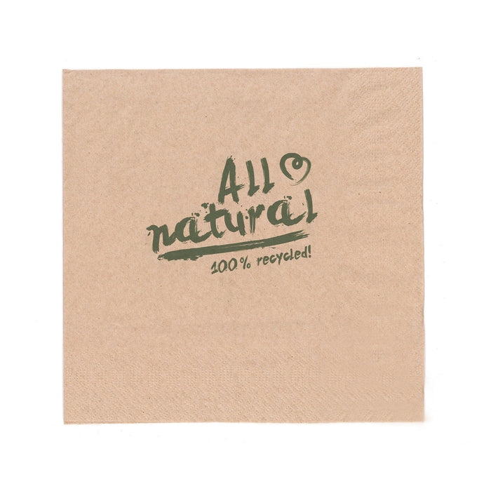 Serviettes en papier - carré imprimé "Tout naturel" 33 cm 2 plis pli 1/4