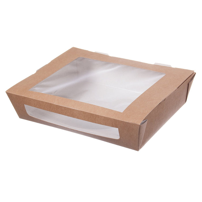 Boîte à goûter en papier avec fenêtre en PLA - marron 1200ml