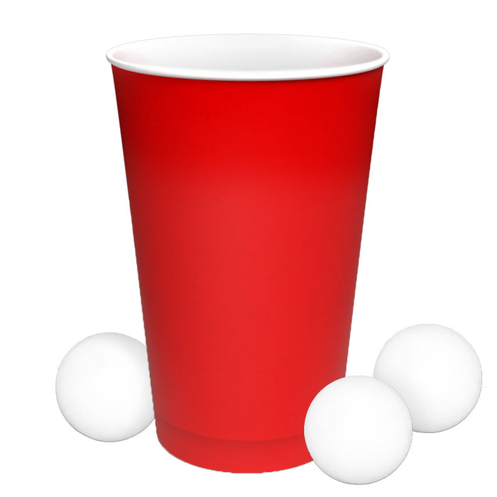 Set de gobelets beer pong en papier (rouge) - durable - beer pong avec boules 400ml (16oz) Ø 90mm