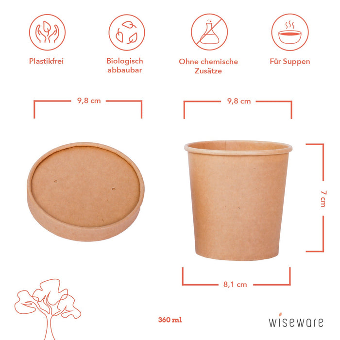 Couvercle en papier marron (convient pour les bols à soupe 480ml et 360ml) 98mm