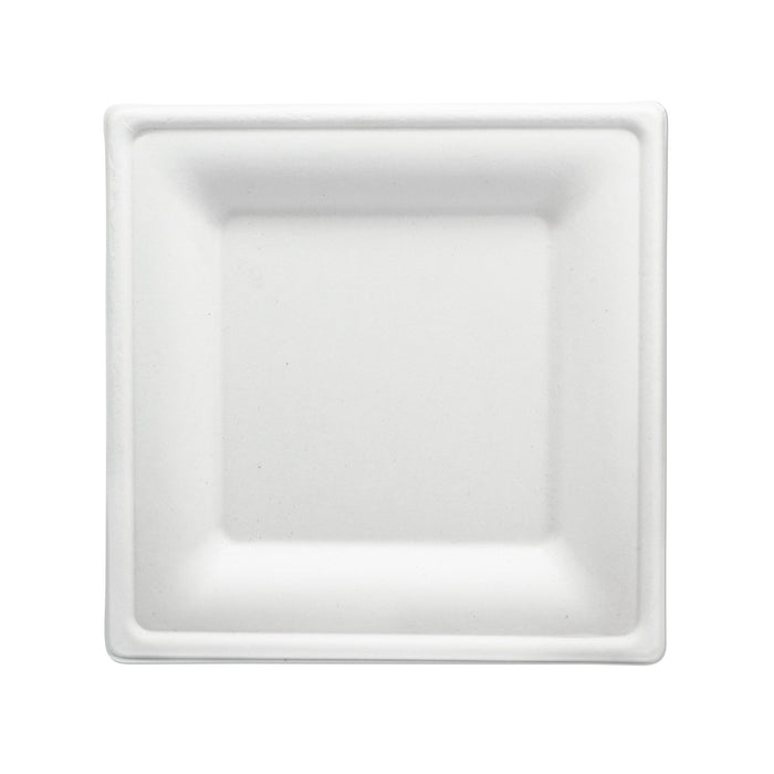 Assiette en bagasse - 16 cm (carrée, blanche)