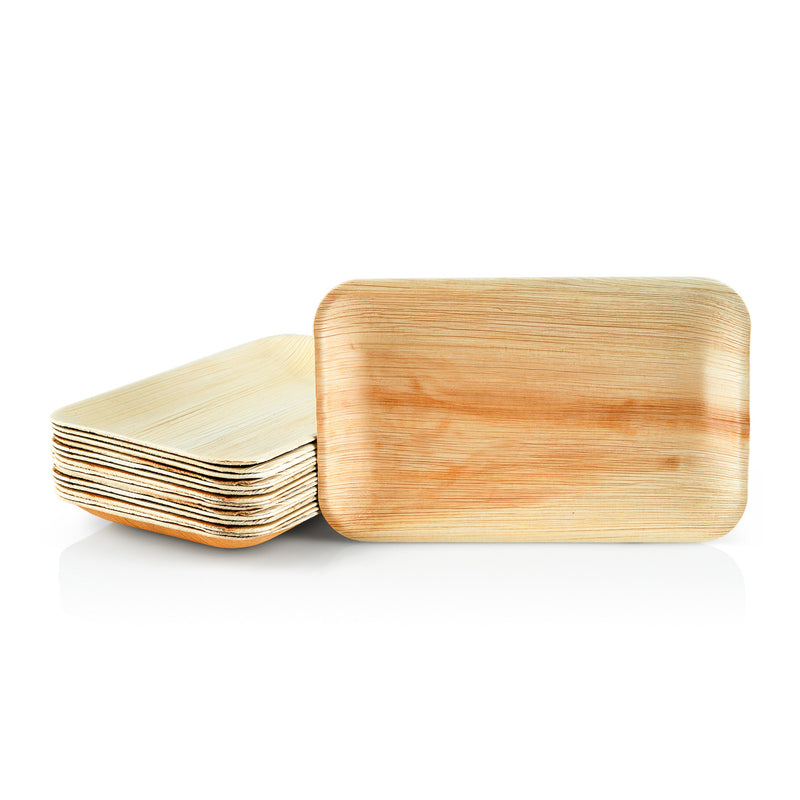 Einweg-Teller aus Palmblatt, rechteckig, 12 x 16 cm, beige, stapelbar